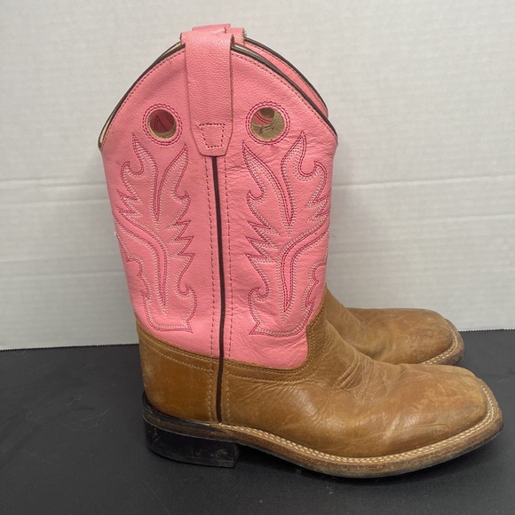 Old West Shoes Old West Girls Pink And Brown Leather Square Toe